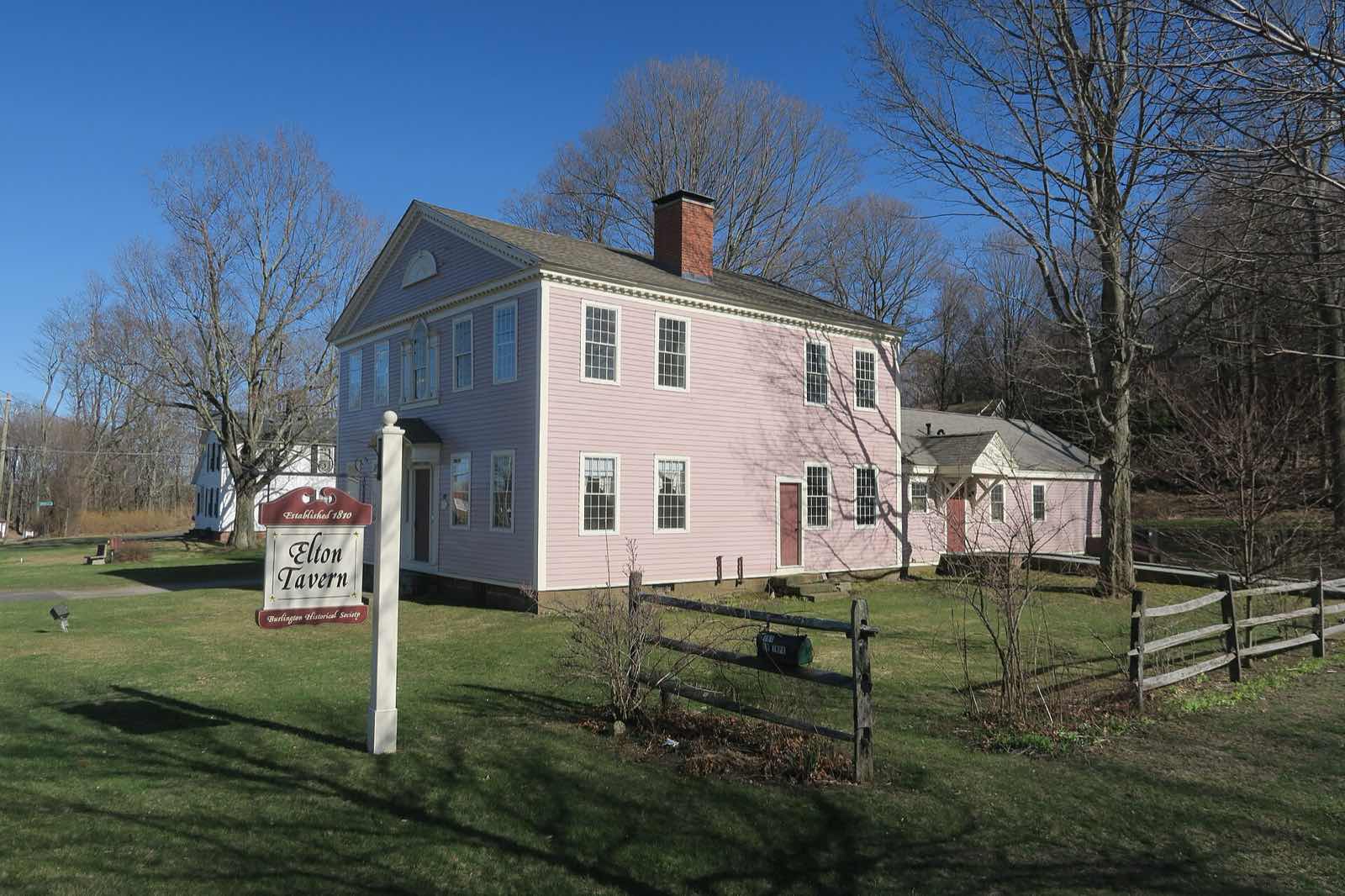 The historic Elton Tavern building in Burlington, Connecticut