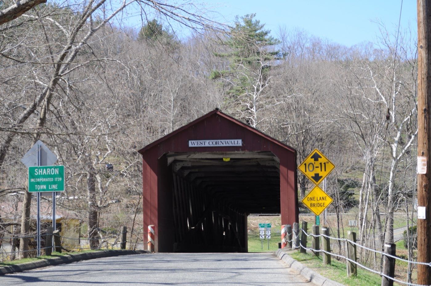 The West Cornwall covered bridge over the Housatonic River in Cornwall, Connecticut