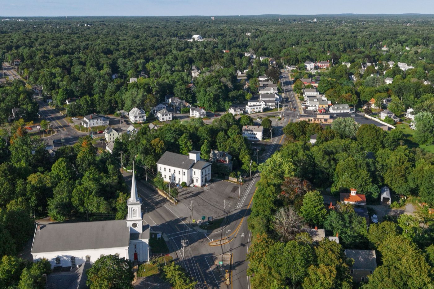 Aerial view of central Abington, Massachusetts.