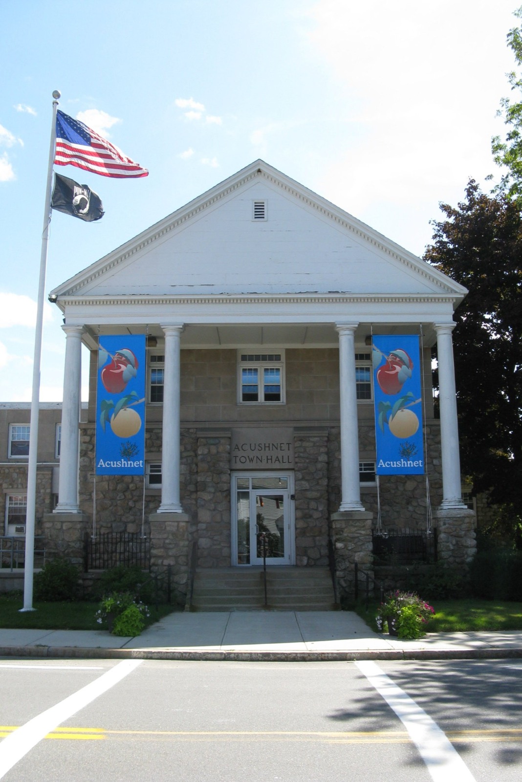 Acushnet Town Hall on Main Street in Acushnet, Massachusetts.