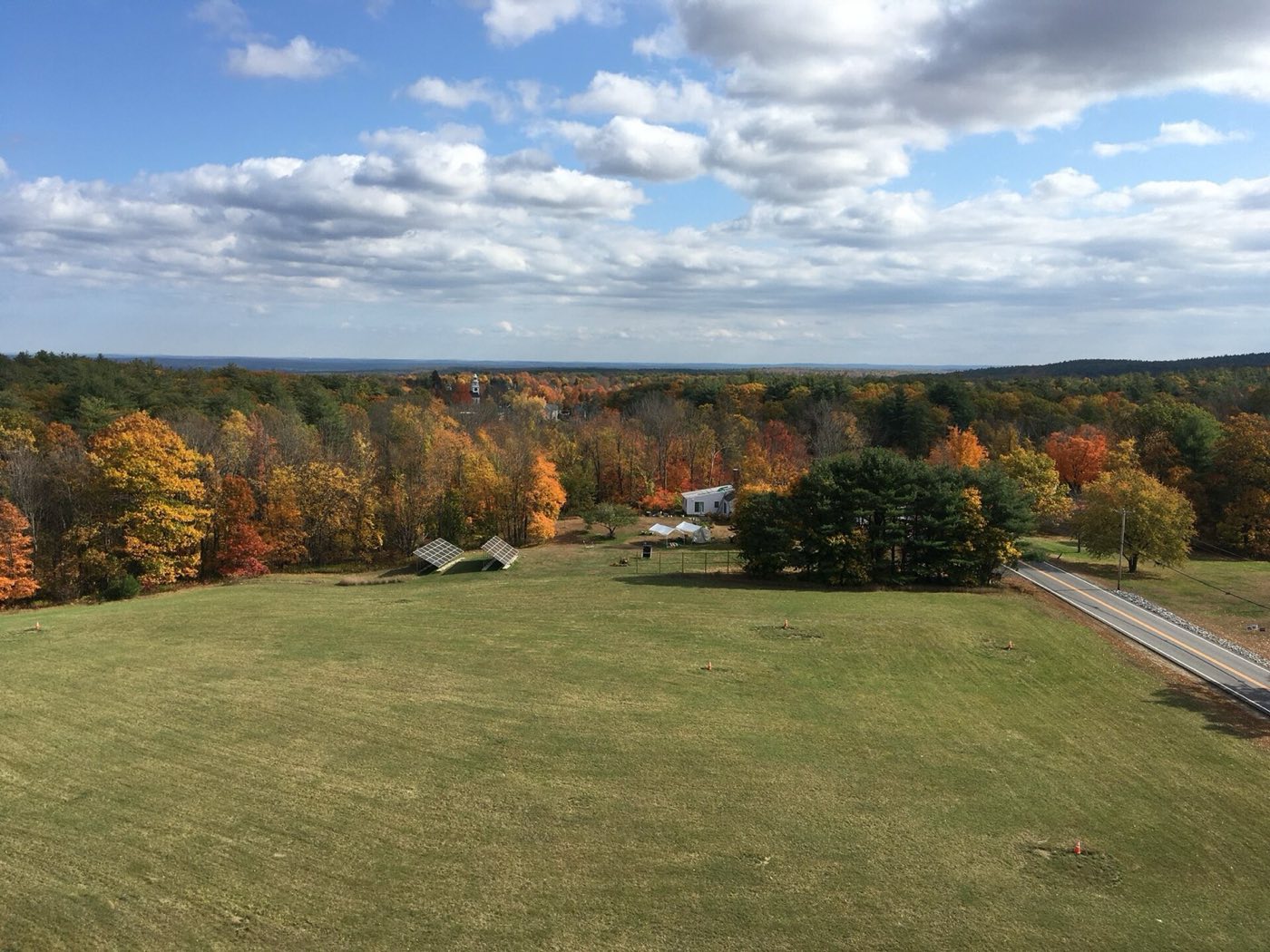 Aerial view of Ashby, Massachusetts, looking toward the town center.