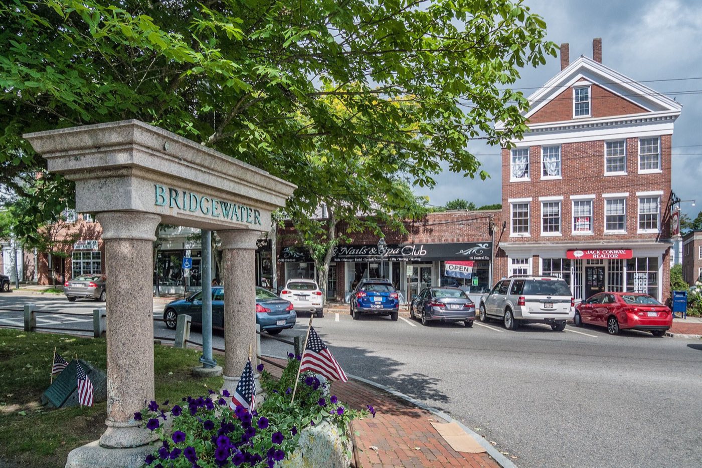 Central Square in downtown Bridgewater, Massachusetts.