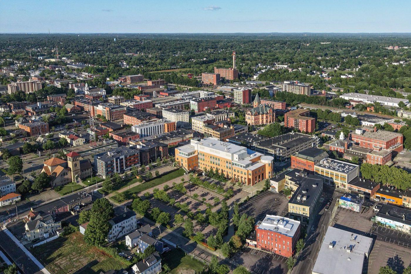 Aerial view of downtown Brockton, Massachusetts.