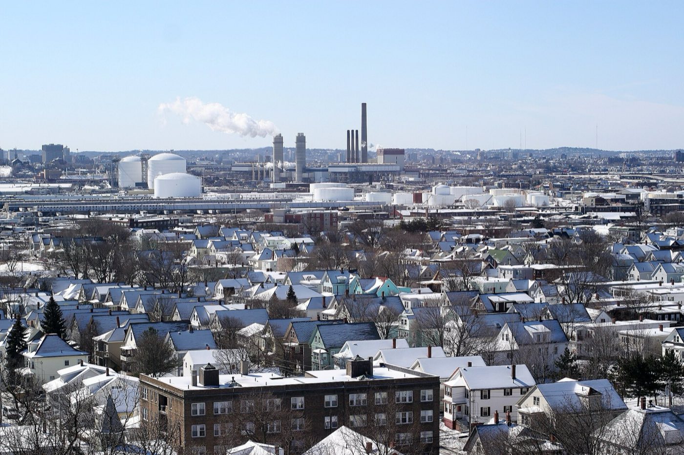 A winter scene in Everett, Massachusetts.