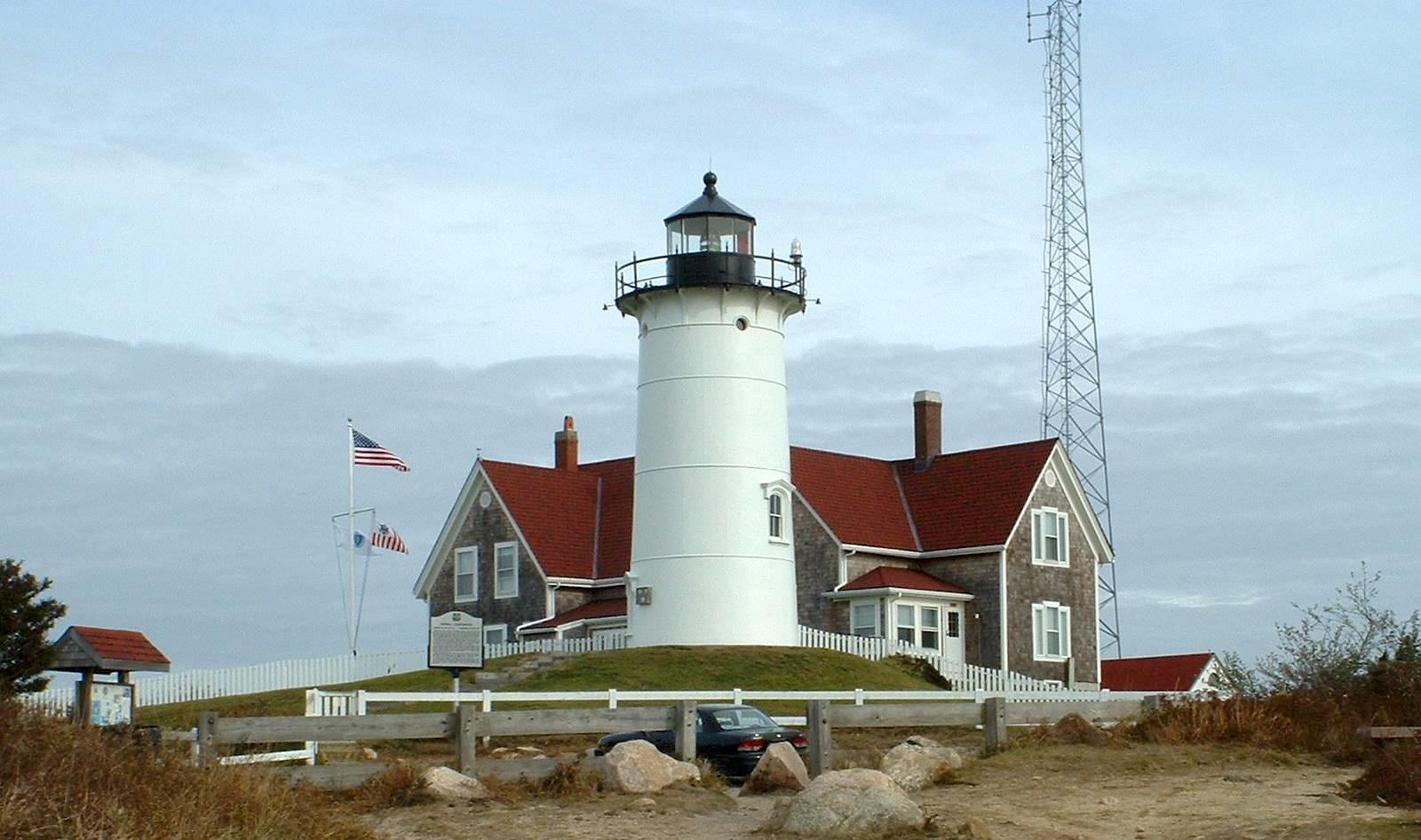 Nobska Light, a lighthouse on the Falmouth shoreline near Woods Hole.