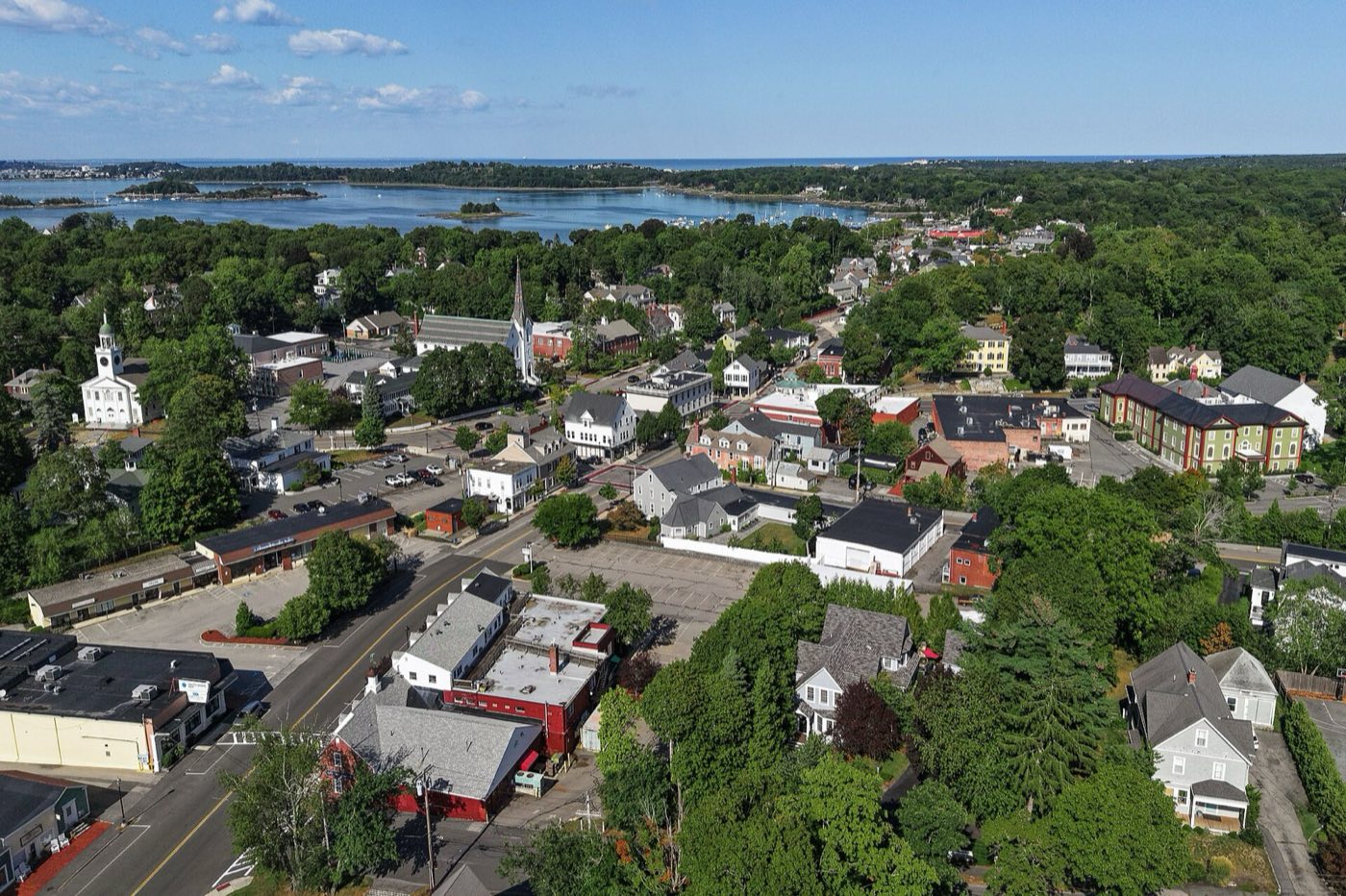 A view of Hingham, Massachusetts along its harbor.