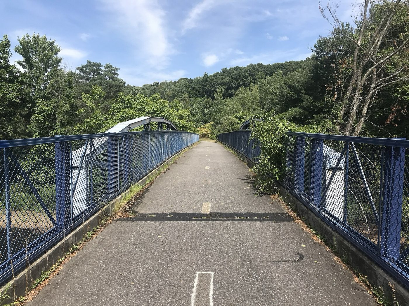 A Blackstone River Bikeway bridge over the Blackstone River in Millbury.