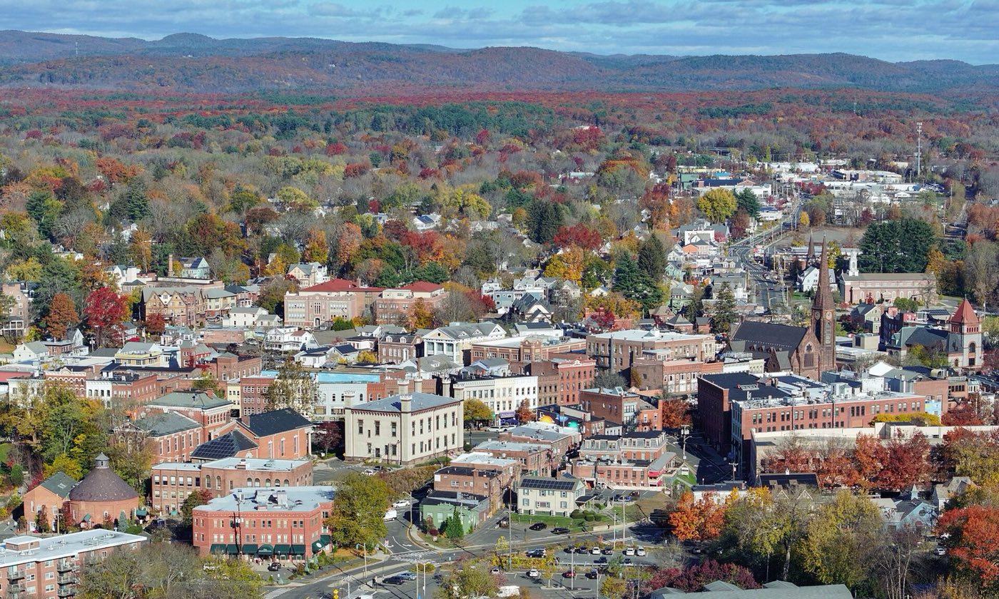Aerial view of downtown Northampton, Massachusetts.