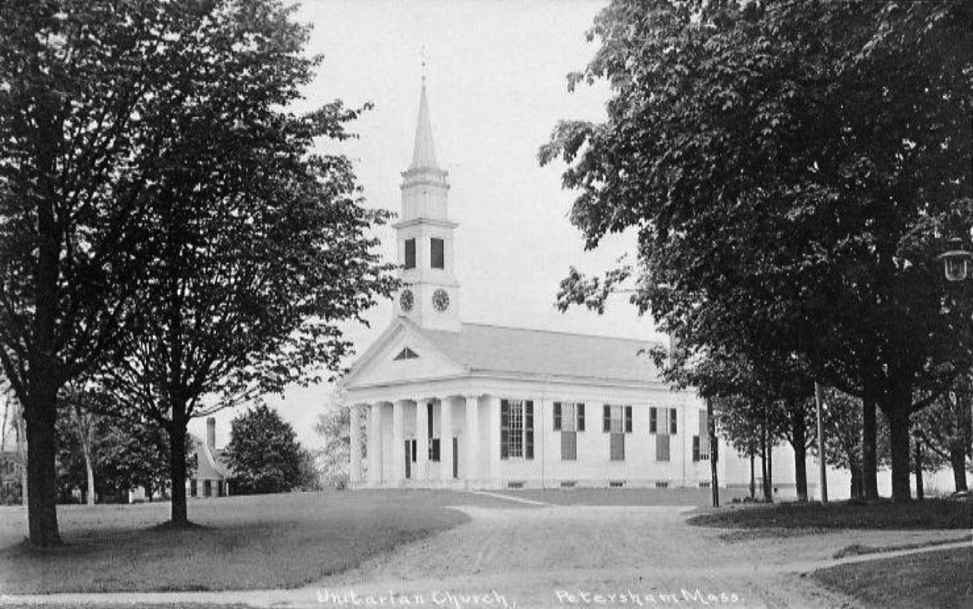The First Congregational Parish, Unitarian, in Petersham, Massachusetts, shown on a 1911 postcard.