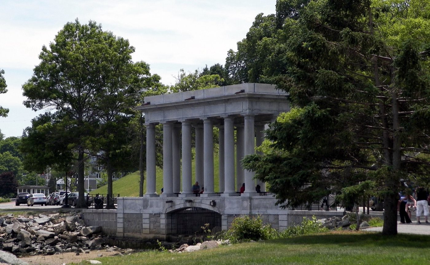 The Plymouth Rock monument and portico on the Plymouth, Massachusetts waterfront.