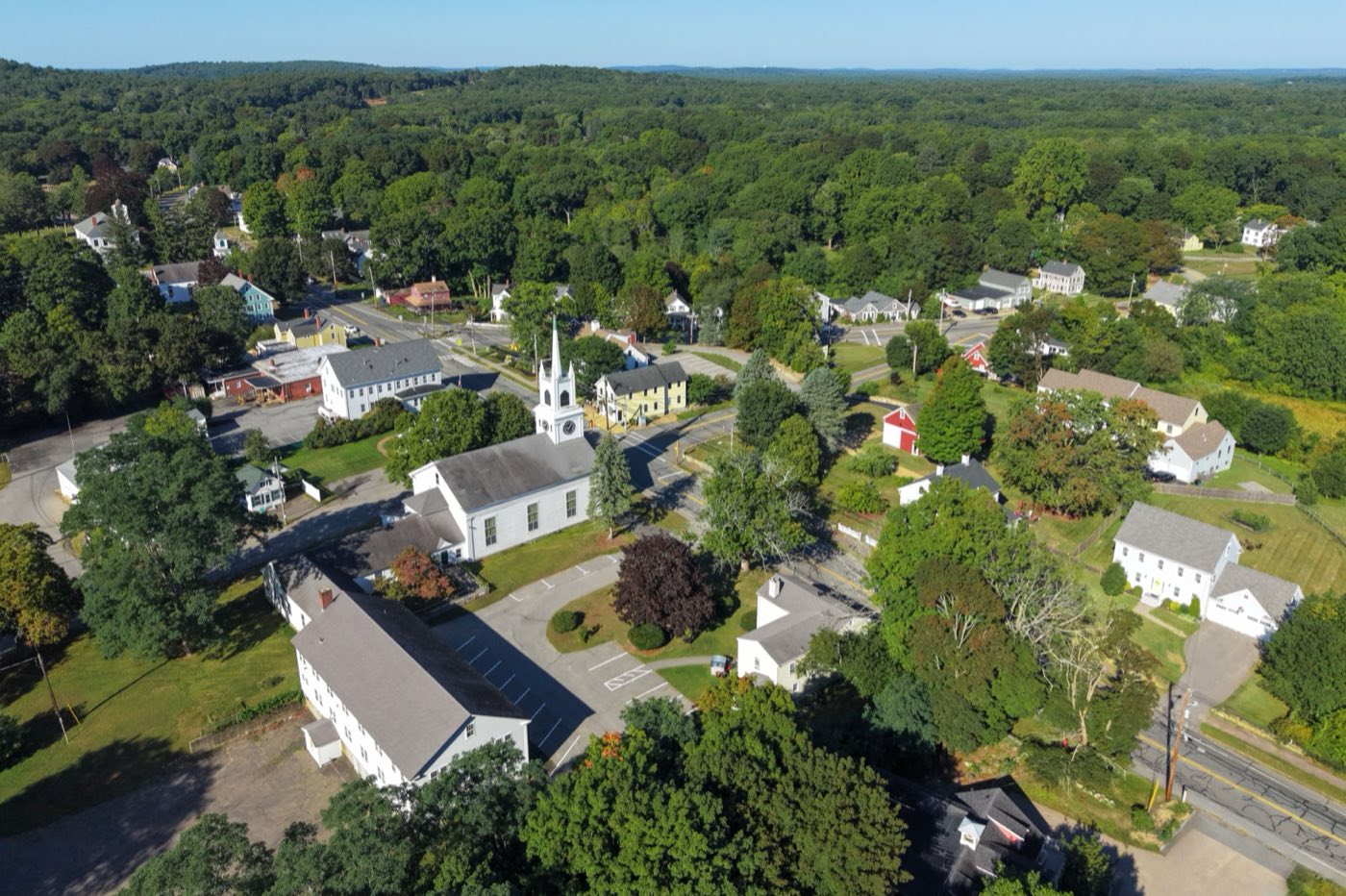 Aerial view of Rowley's historic town center.