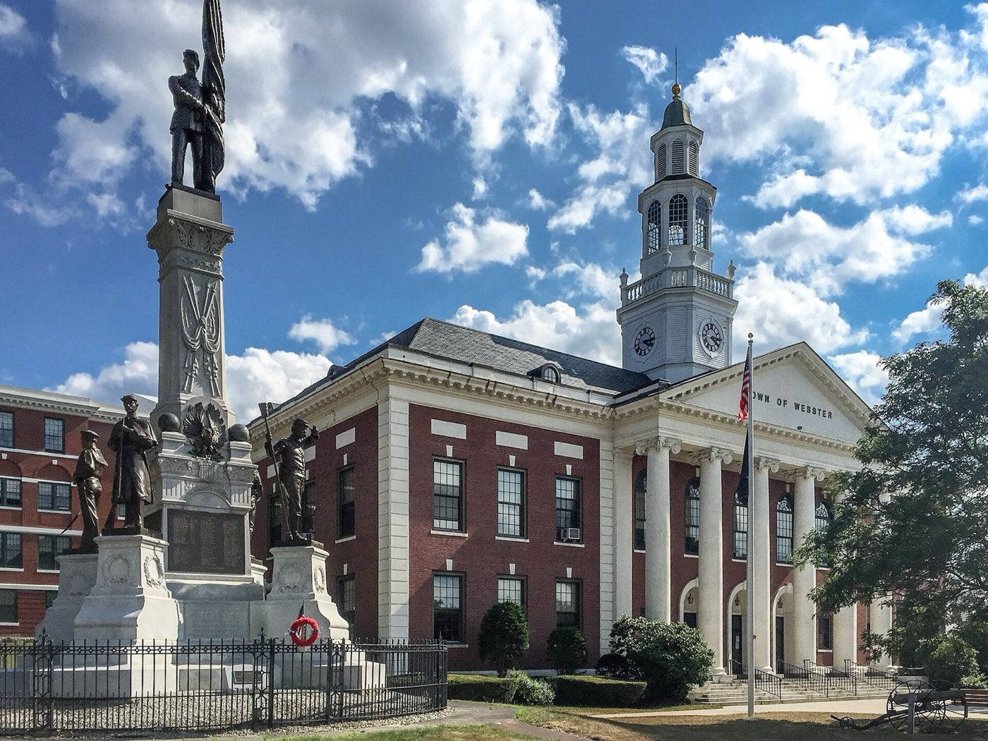 Civil War Memorial and Town Hall in Webster, Massachusetts