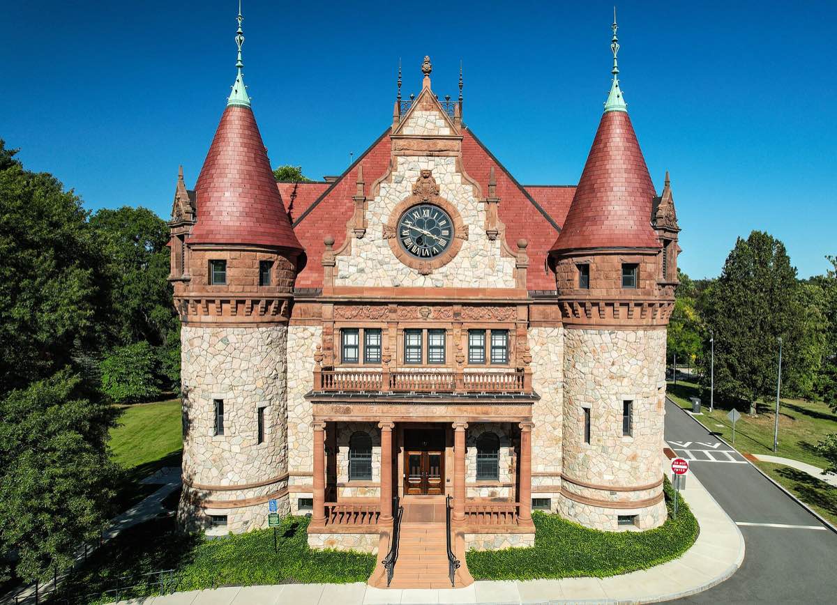 Wellesley Town Hall on Washington Street in Wellesley, Massachusetts.