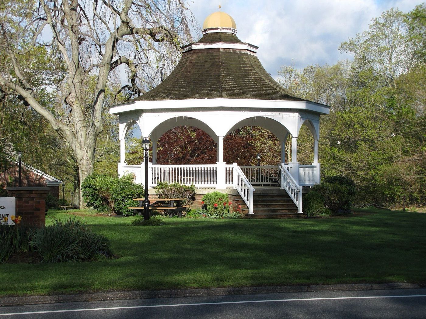 A gazebo on the town green in Monroe, Connecticut