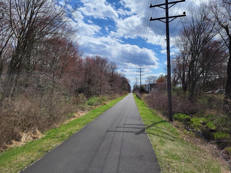 The paved Farmington Canal Heritage Trail near Pine Hill in Simsbury
