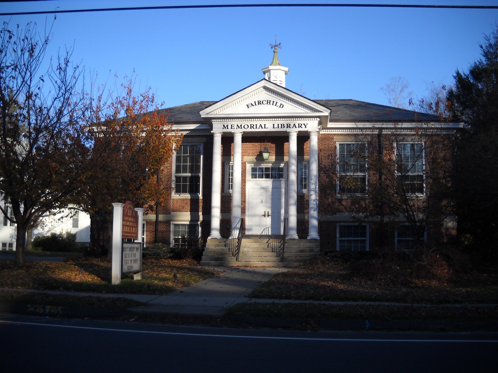 The Fairchild Memorial Library building in the Nichols section of Trumbull, Connecticut