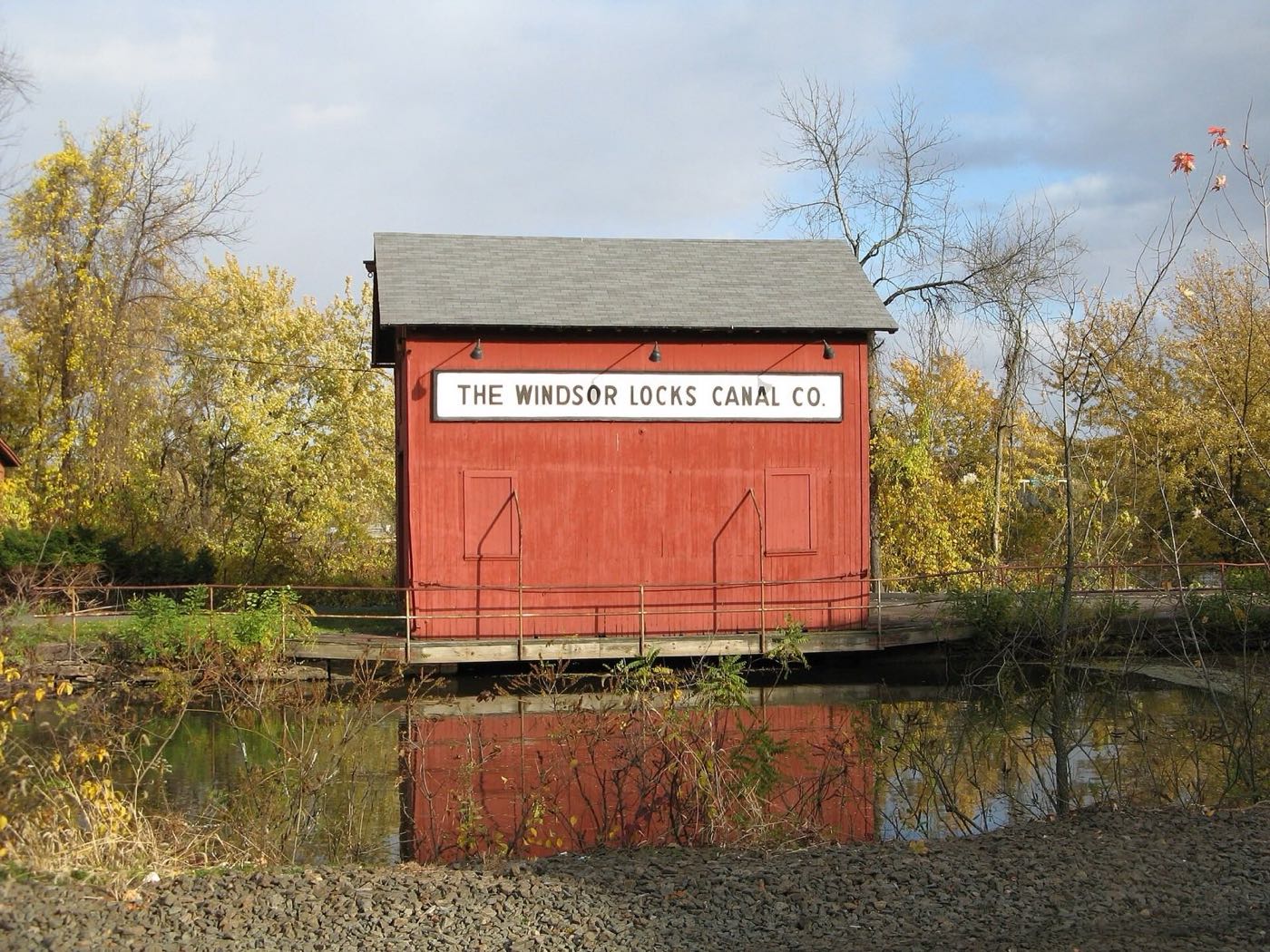 The historic Windsor Locks Canal and canal company building along the Connecticut River